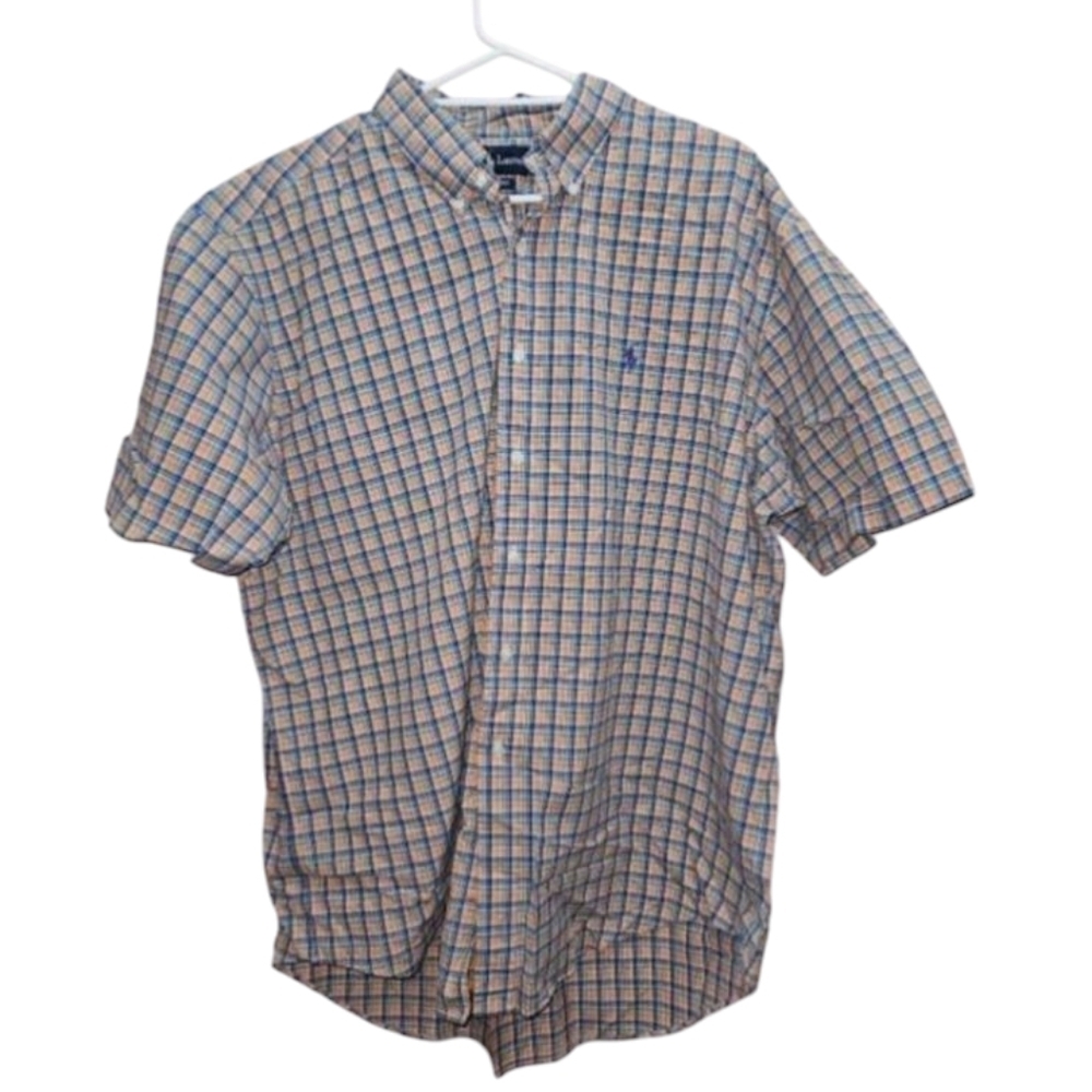 Ralph Lauren Classic Fit Men's Size XL Button Up Plaid Shirt Orange Blue